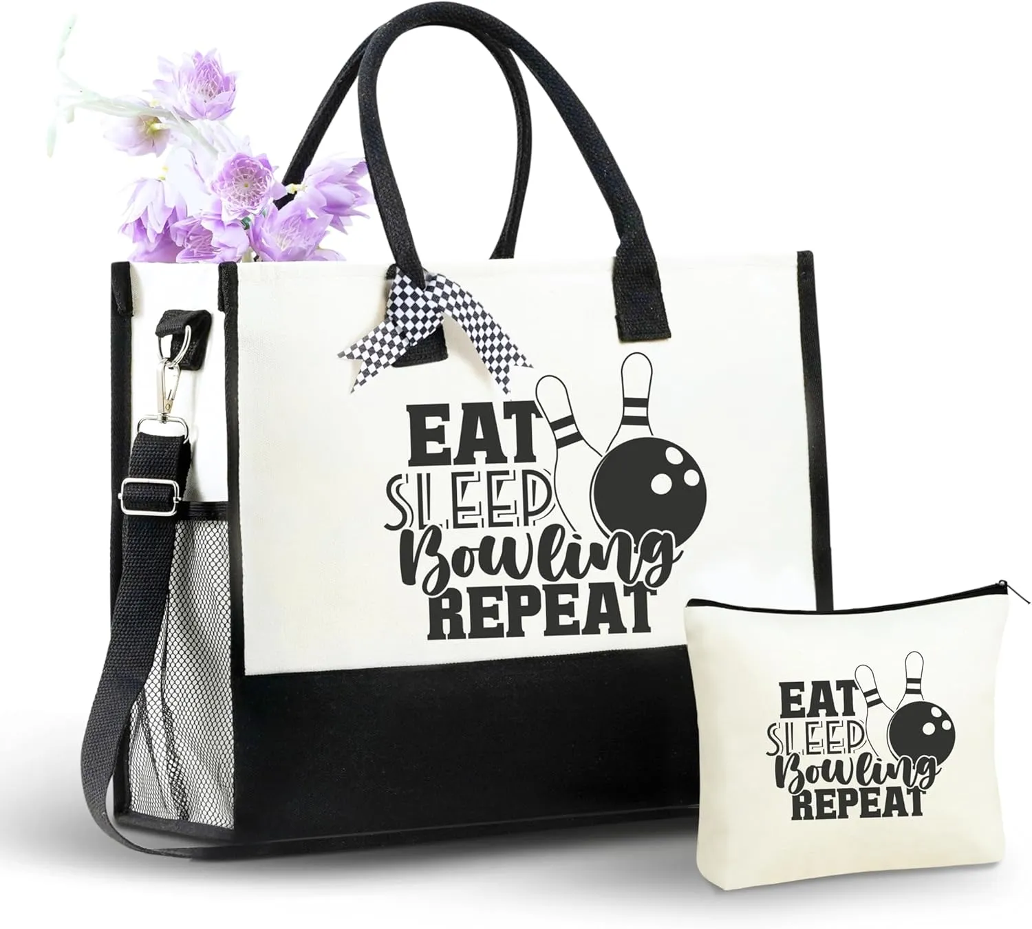InnoBeta Bowling Gifts, Canvas Tote Bag with Top Zipper Closure and Shoulder Strap for Birthday, Christmas and Every Special Occasion