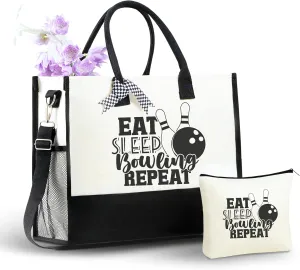 InnoBeta Bowling Gifts, Canvas Tote Bag with Top Zipper Closure and Shoulder Strap for Birthday, Christmas and Every Special Occasion