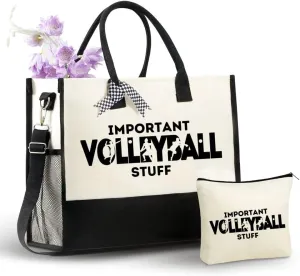 InnoBeta Volleyball Gifts Canvas Tote Bag for Teens Girls, Volleyball Bag with Top Zipper Closure for Lovers, Team, Players on Senior Night, Birthday, Mother's Day, Christmas