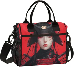 Insulated Lunch Bag-Portrait Of Samurai 16 Can with Adjustable Strap, Aluminum Foil Interior Thermal Meal Tote for Work Travel Outdoor-Small