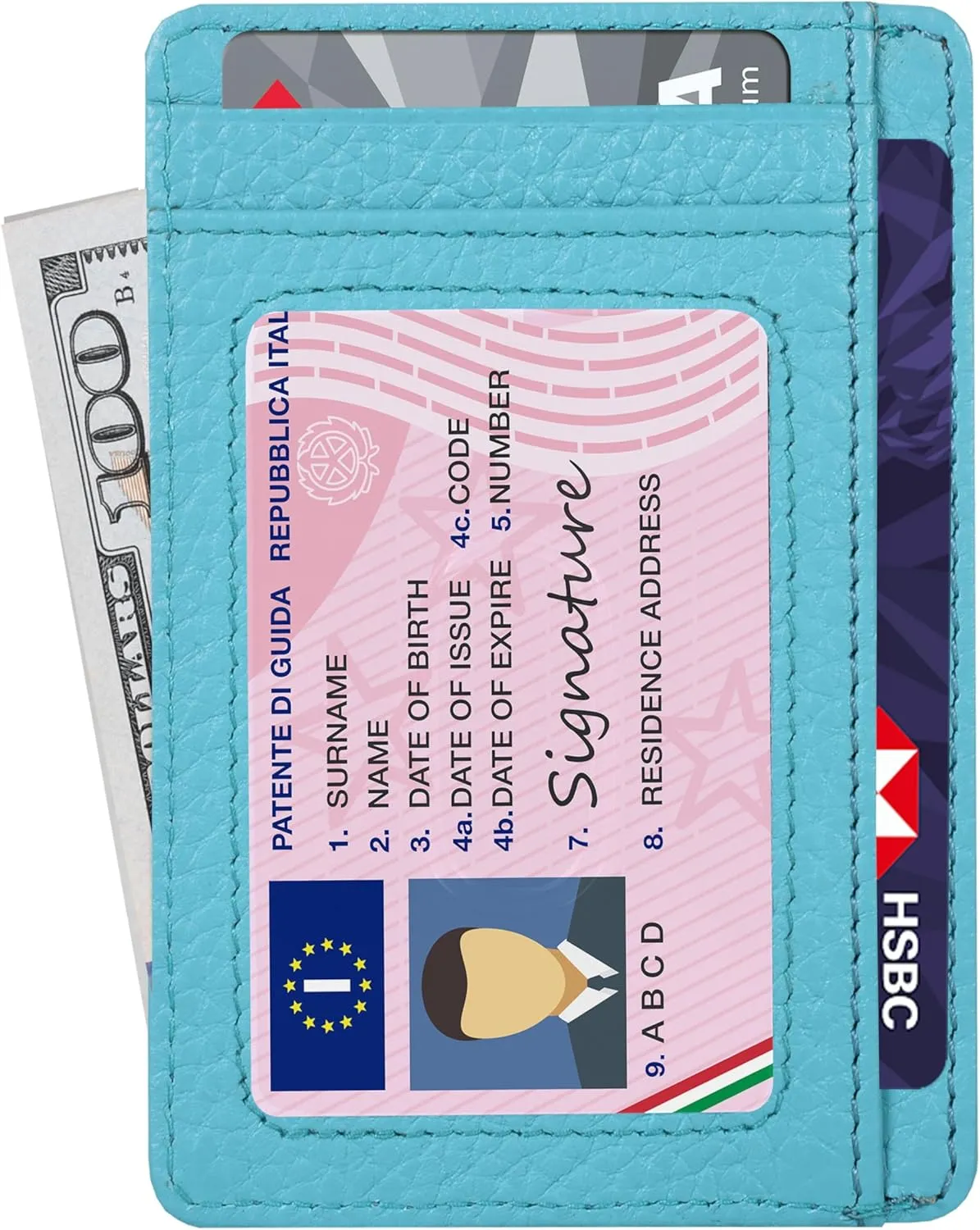 Italian Luxury Leather Minimalist Wallets | For Men and Women (Aqua Turquoise)
