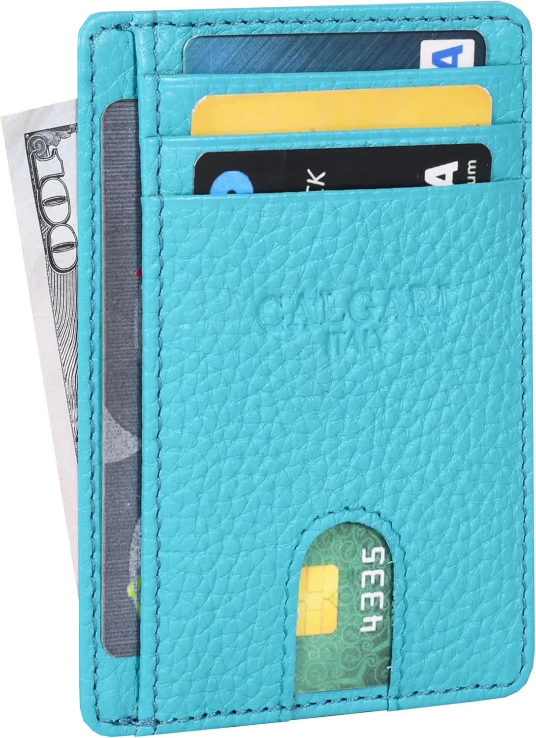 Italian Luxury Leather Minimalist Wallets | For Men and Women (Aqua Turquoise)