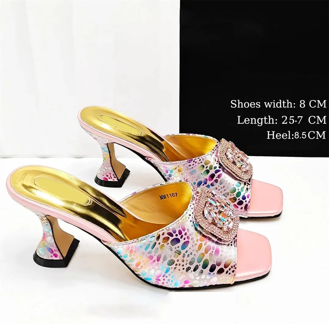 Italian-Made Bridal Heels with Rhinestone Clutch Set Women’s Wedding Banquet Party Shoes