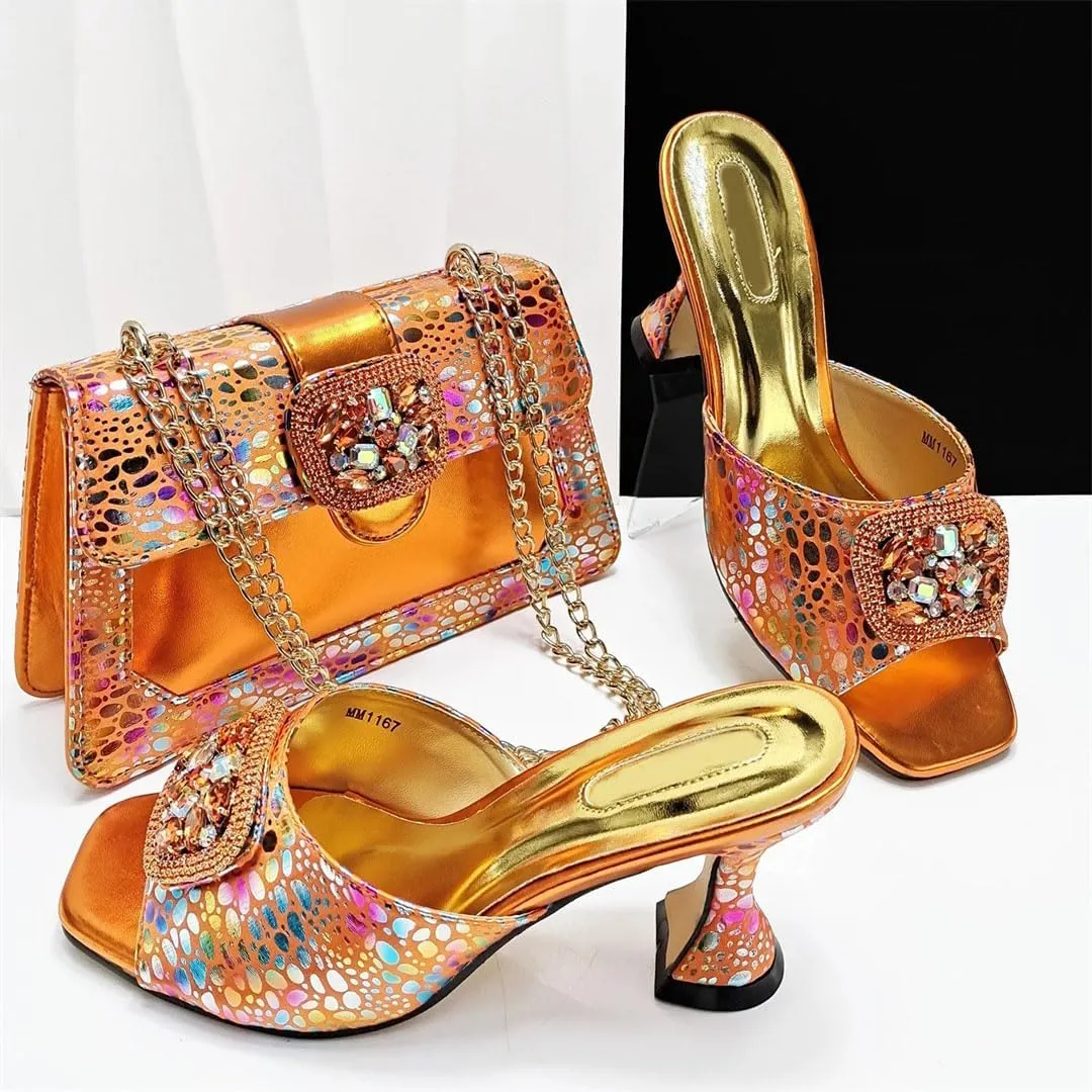 Italian-Made Bridal Heels with Rhinestone Clutch Set Women’s Wedding Banquet Party Shoes