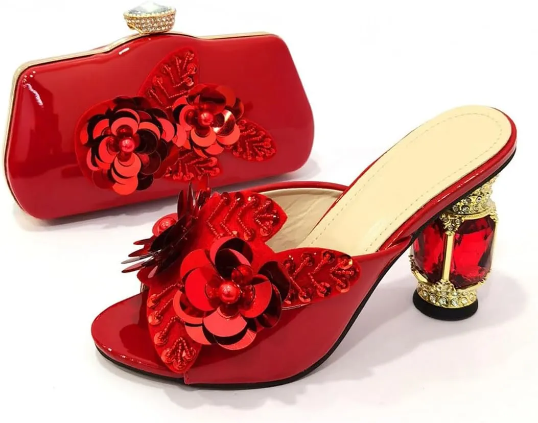 Italian Sparkling Crystal Bridal Shoes with Coordinating Evening Bag African Wedding Party Luxury Heel Set