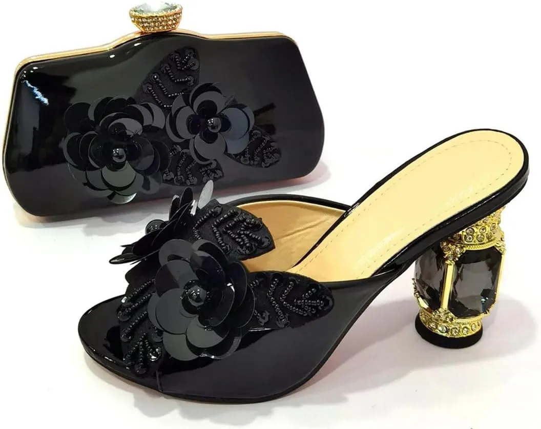 Italian Sparkling Crystal Bridal Shoes with Coordinating Evening Bag African Wedding Party Luxury Heel Set