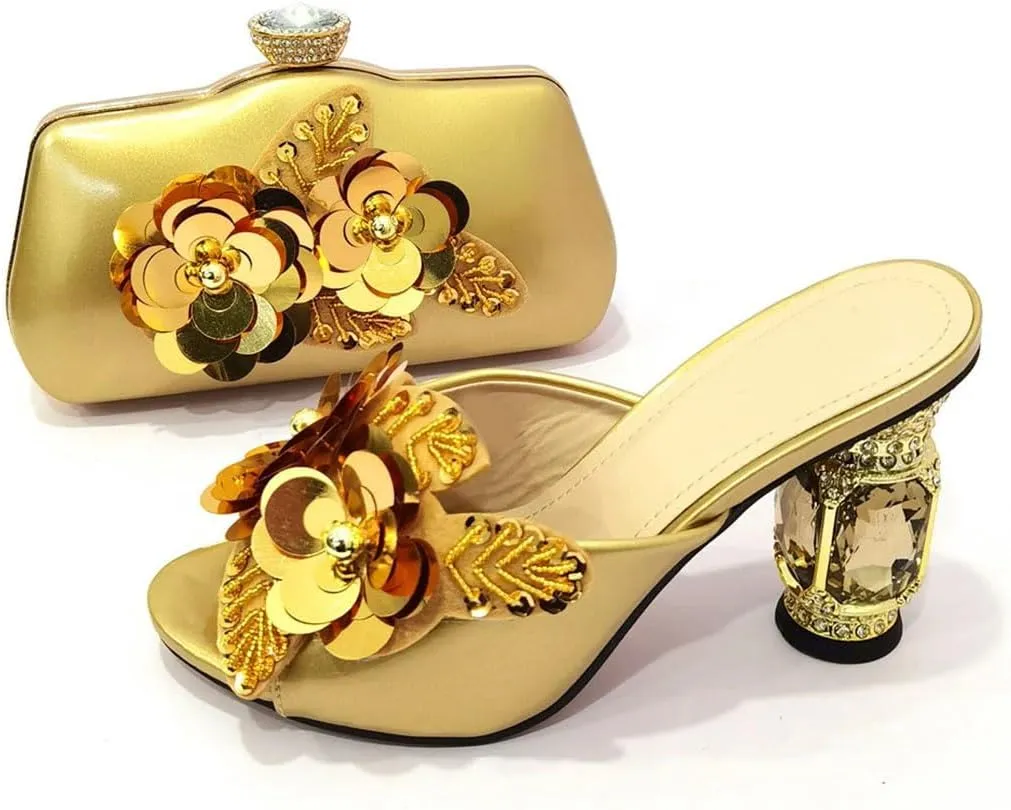 Italian Sparkling Crystal Bridal Shoes with Coordinating Evening Bag African Wedding Party Luxury Heel Set