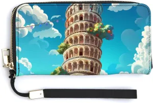 Italy Landmark Pisa Tower Wallet PU Leather Purse Credit Card Holder Long Zip Wallet Organizer Wallet for Unisex