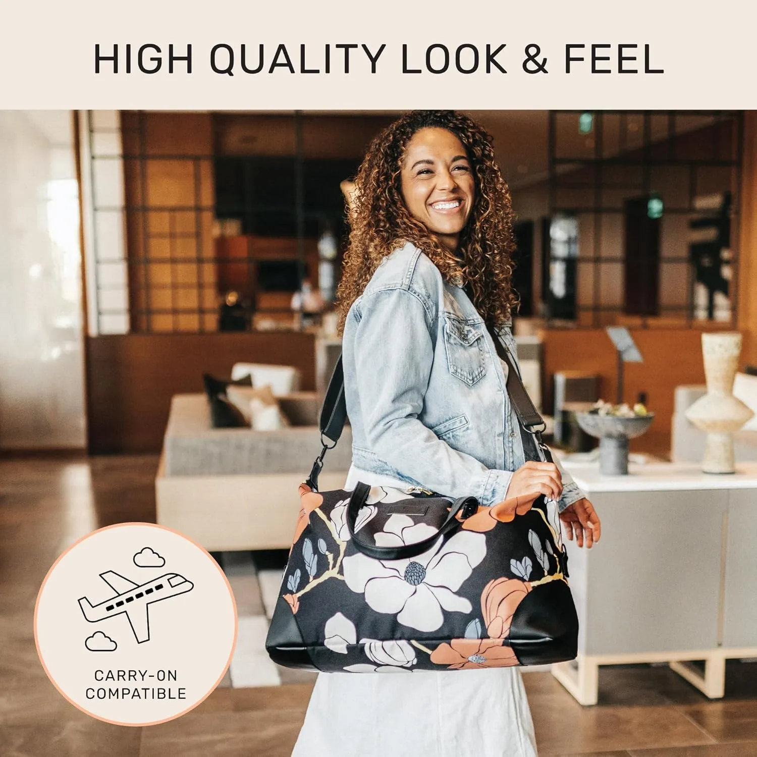 Jadyn Luna Women's Weekender Bag and Travel Duffel, Large 37 Liter Capacity (Magnolia Black)