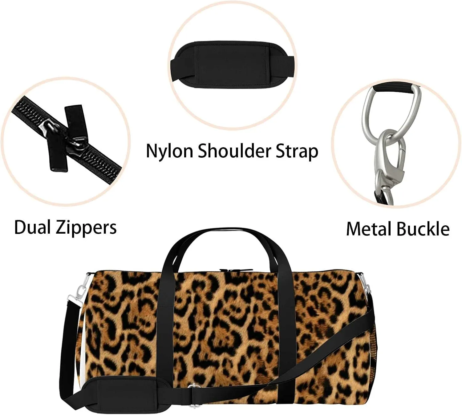 Jaguar Furry Texture Sports Duffel Bag Travel Gym Tote Bags Lightweight Durable Shoulder Strap Waterproof Polyester Outside Mesh Pocket Overnight Trip Duffel Bag for Women Men