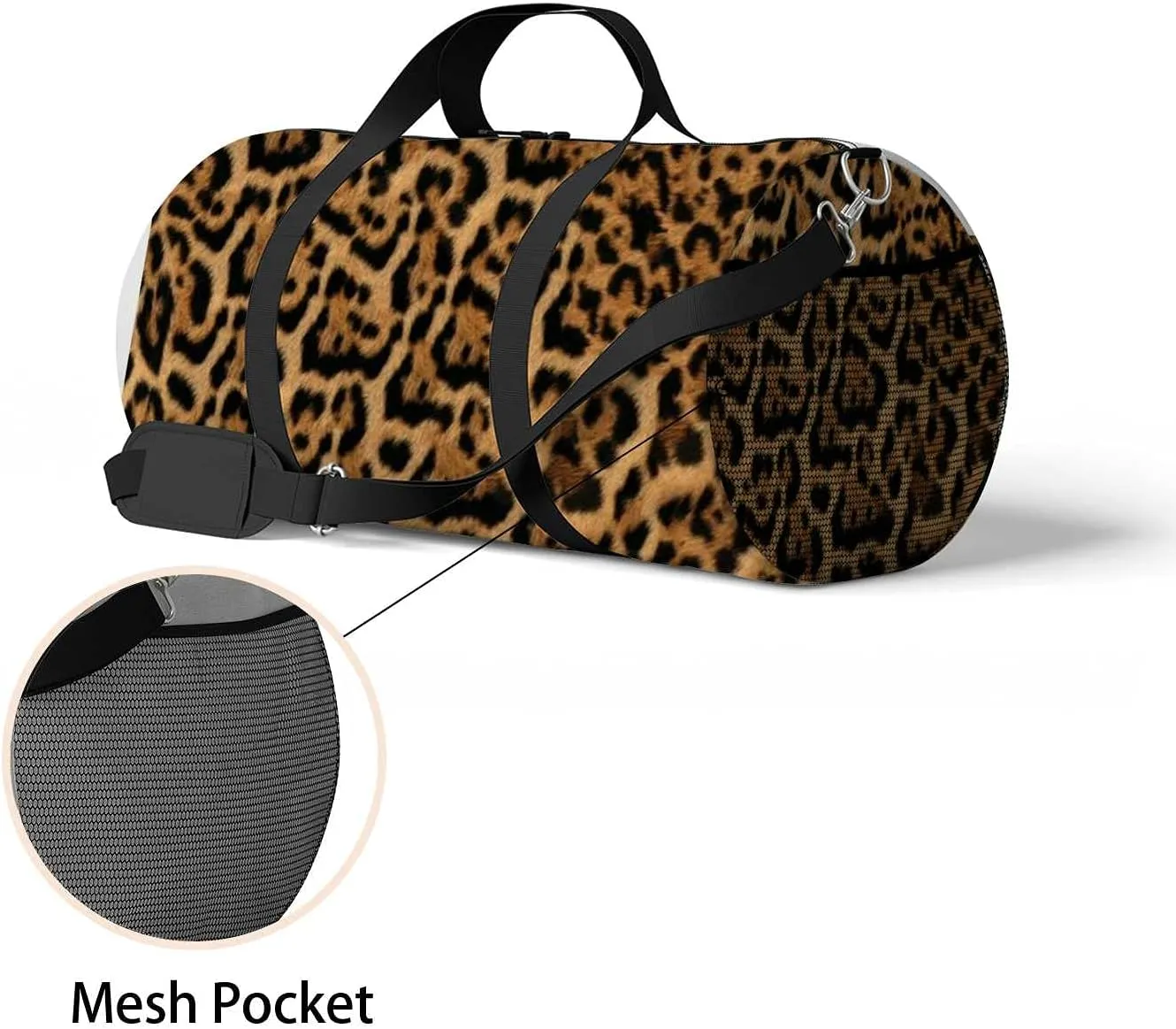Jaguar Furry Texture Sports Duffel Bag Travel Gym Tote Bags Lightweight Durable Shoulder Strap Waterproof Polyester Outside Mesh Pocket Overnight Trip Duffel Bag for Women Men