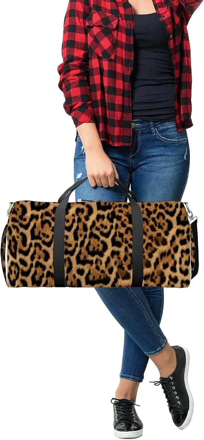 Jaguar Furry Texture Sports Duffel Bag Travel Gym Tote Bags Lightweight Durable Shoulder Strap Waterproof Polyester Outside Mesh Pocket Overnight Trip Duffel Bag for Women Men