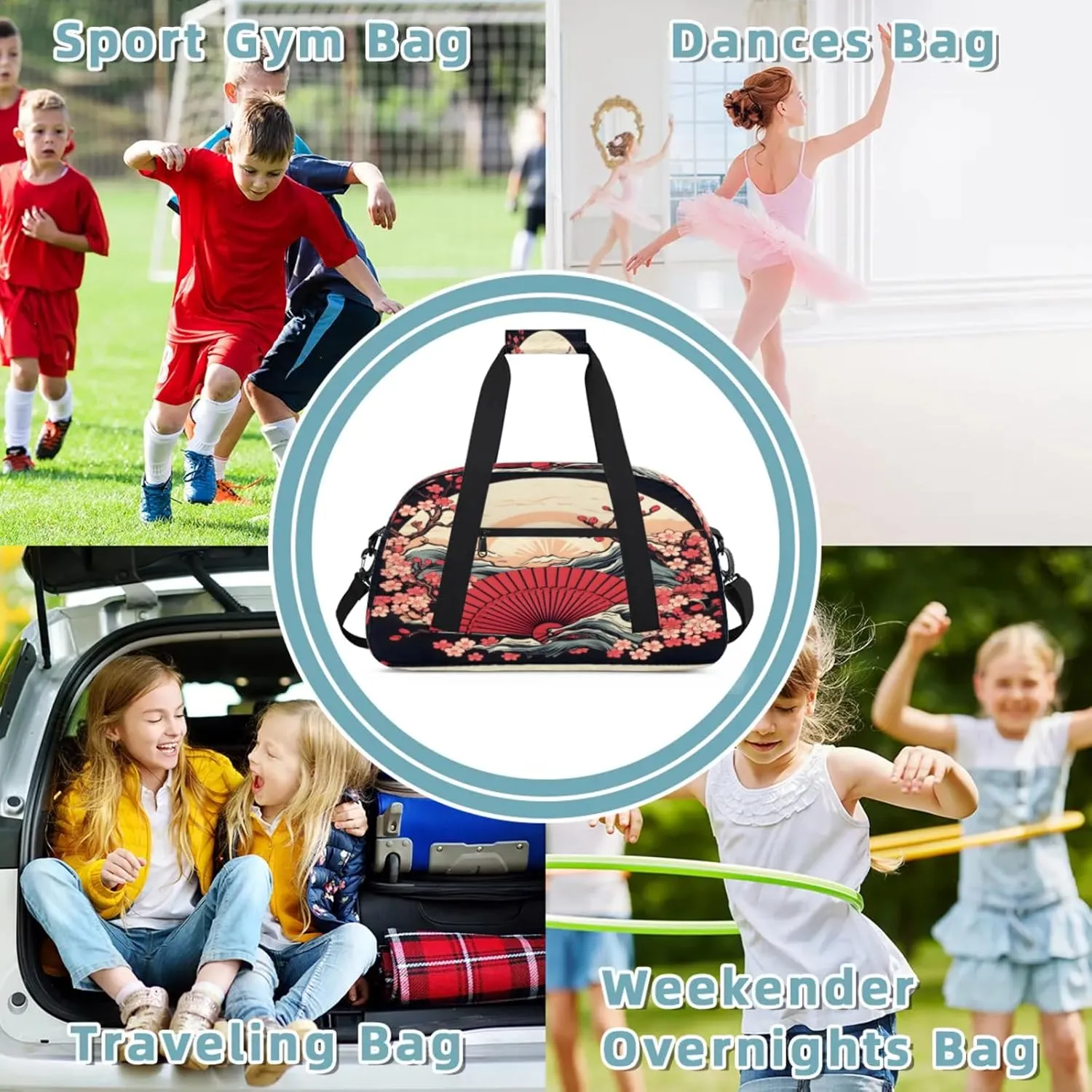 Japanese Style Small Gym Bag 18 inch Carry On Duffel Bag for Weekender Travel Sports Workout Yoga Gymnastics Dance Ballet