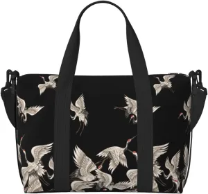 Japanese White Cranes Travel Bag Weekender Bags for Women Men Carry on Overnight Bag Tote Bag Yoga Gym Bag With Adjustable Straps for Gym, Work, Personal Items