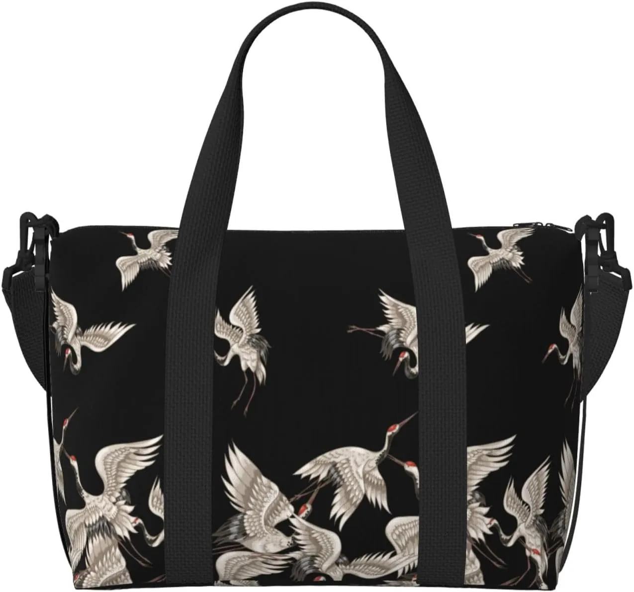 Japanese White Cranes Travel Bag Weekender Bags for Women Men Carry on Overnight Bag Tote Bag Yoga Gym Bag With Adjustable Straps for Gym, Work, Personal Items