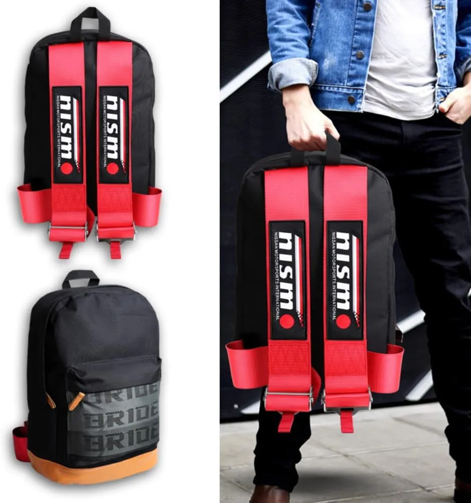 JDM Bride Racing Laptop Travel Backpack Brown Bottom with Adjustable Harness Straps (NIS-RD)