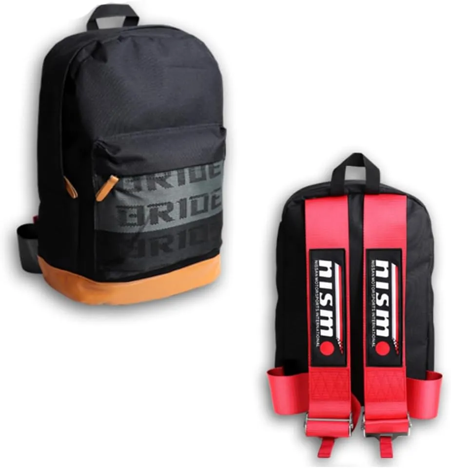 JDM Bride Racing Laptop Travel Backpack Brown Bottom with Adjustable Harness Straps (NIS-RD)
