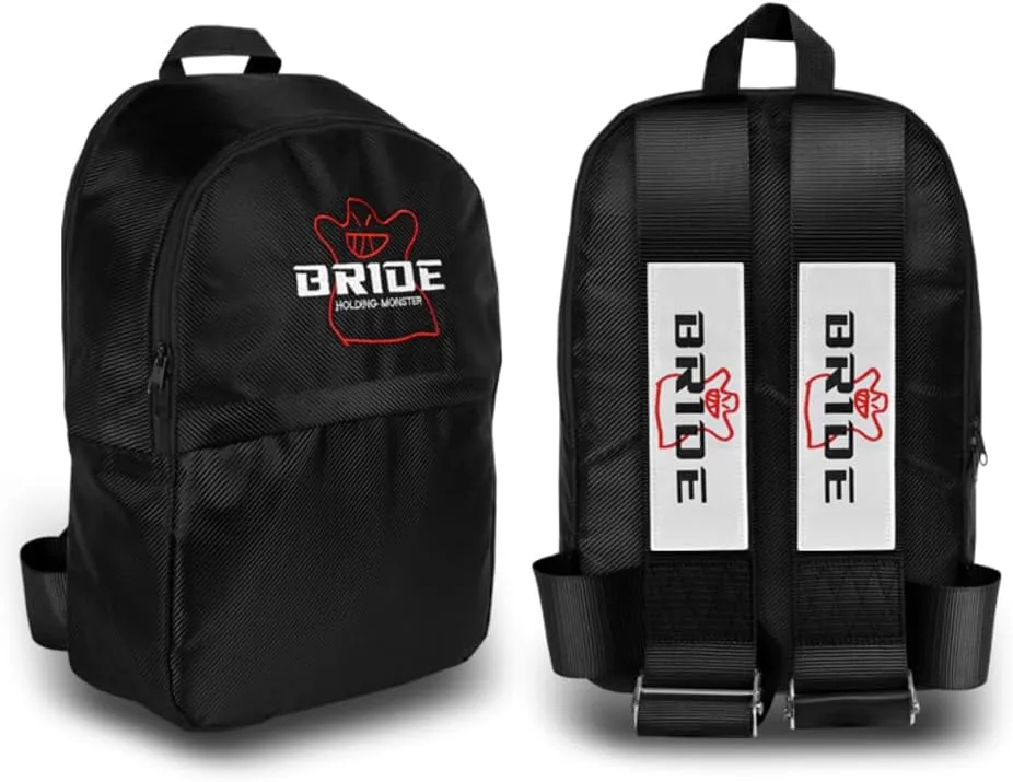 JDM Bride Recaro Racing Laptop Travel Backpack Carbon Fiber Style with Adjustable Harness Straps (Bride - Black Strap)
