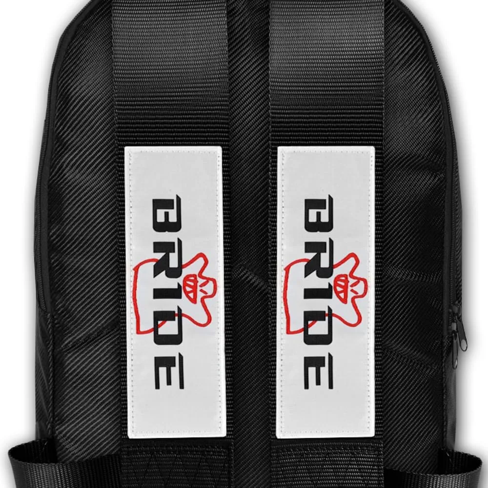 JDM Bride Recaro Racing Laptop Travel Backpack Carbon Fiber Style with Adjustable Harness Straps (Bride - Black Strap)