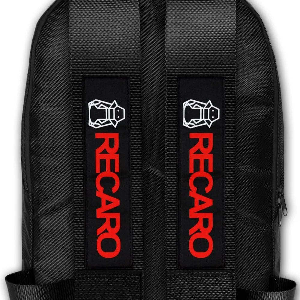 JDM Bride Recaro Racing Laptop Travel Backpack Carbon Fiber Style with Adjustable Harness Straps (RECARO-Black Strap)