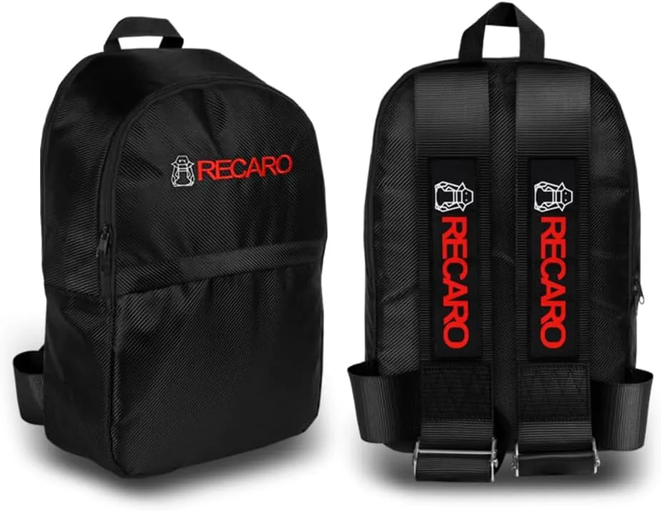 JDM Bride Recaro Racing Laptop Travel Backpack Carbon Fiber Style with Adjustable Harness Straps (RECARO-Black Strap)