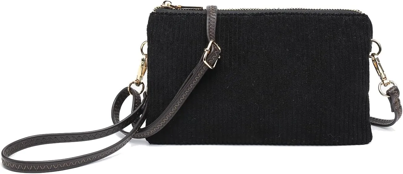 JEN & CO. Riley Corduroy Small Crossbody Bags Vegan Leather Wristlet Wallets Clutch Purses Shoulder Handbag for Women