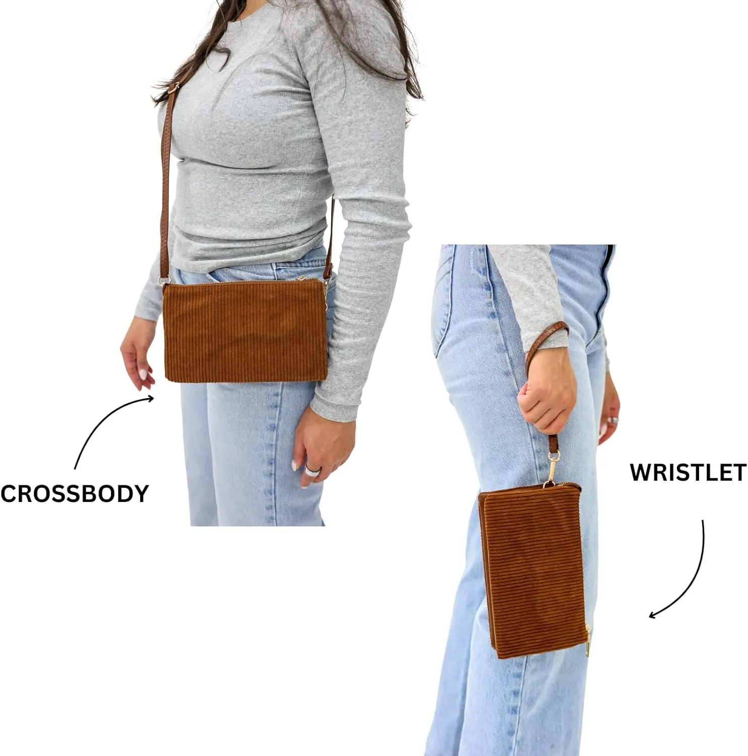 JEN & CO. Riley Corduroy Small Crossbody Bags Vegan Leather Wristlet Wallets Clutch Purses Shoulder Handbag for Women