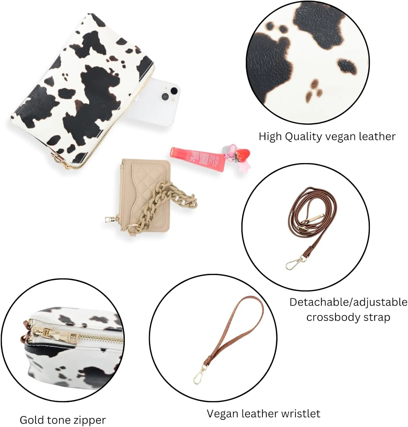JEN & CO. Riley Small Crossbody Bags Vegan Leather Wristlet Wallets Clutch Purses Shoulder Handbag for Women