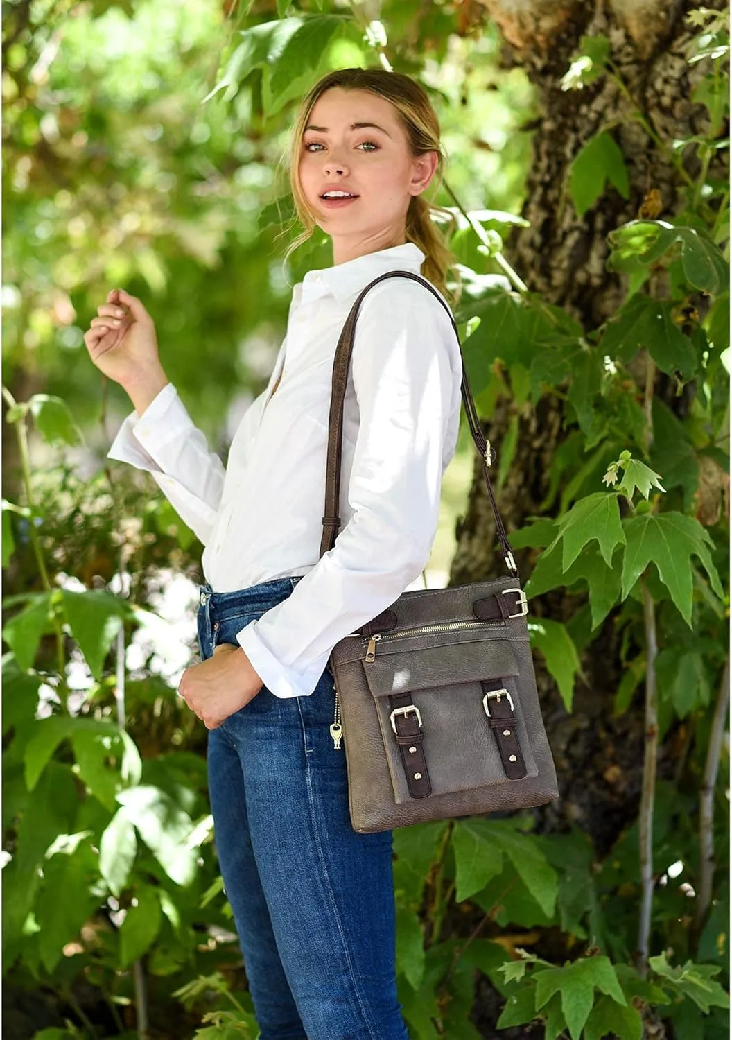 JESSIE & JAMES 2 Toned Belt Concealed Carry Crossbody Bag with Lock and Key