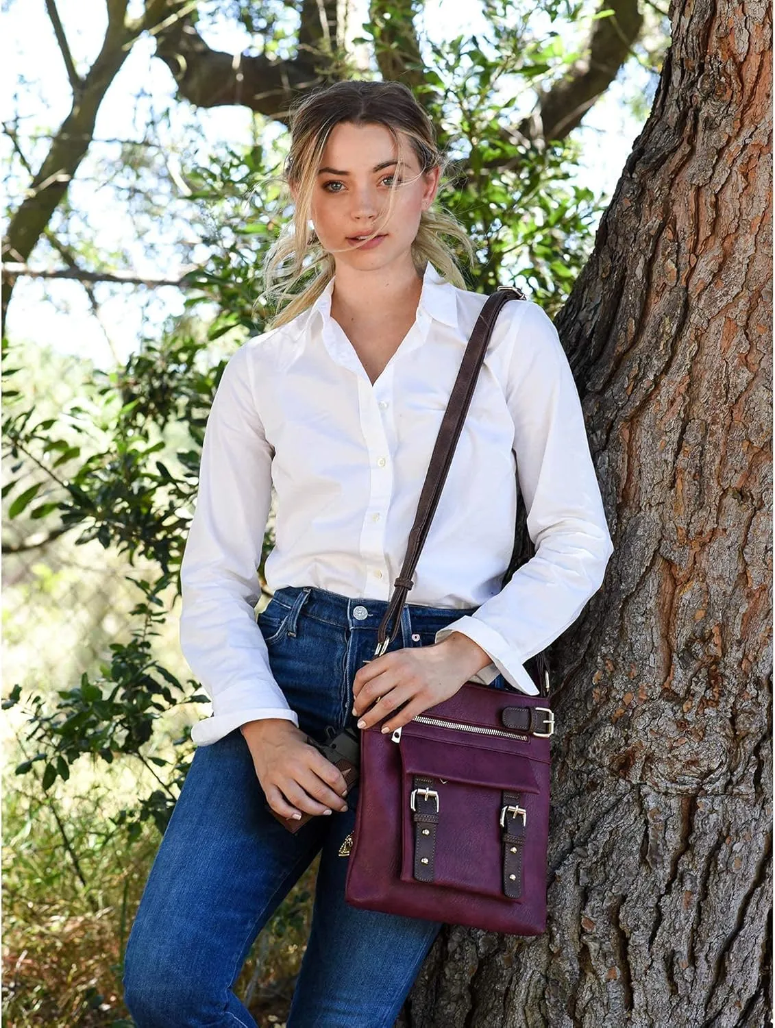 JESSIE & JAMES 2 Toned Belt Concealed Carry Crossbody Bag with Lock and Key