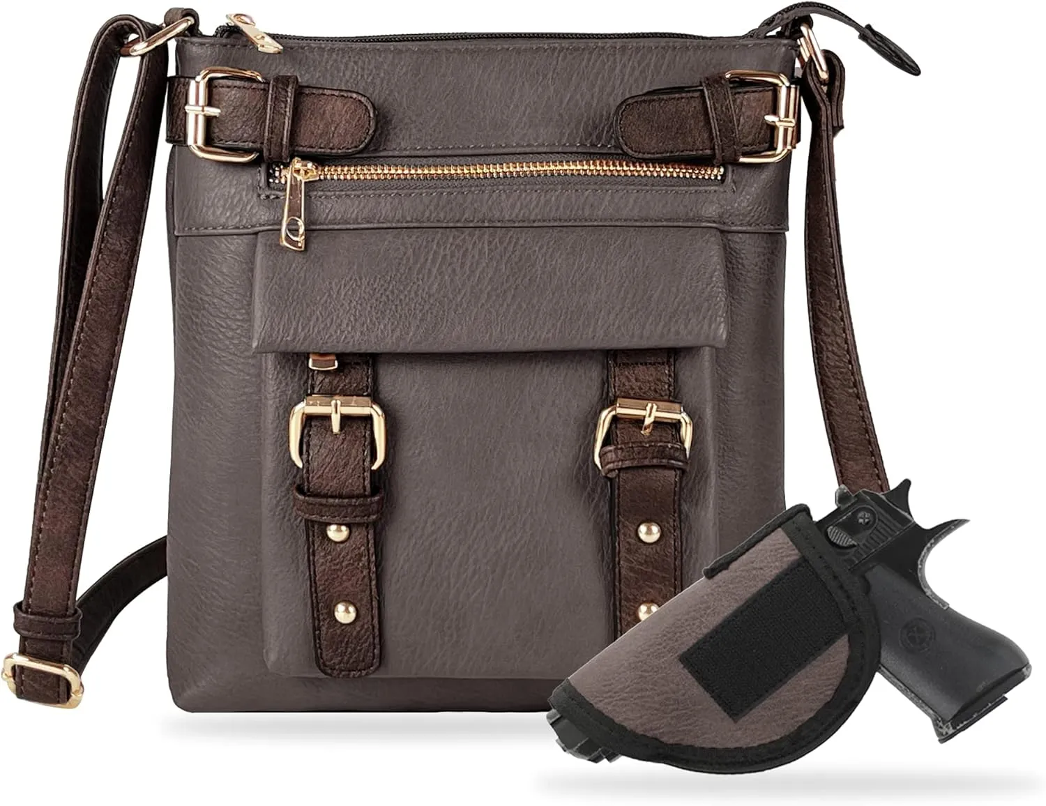 JESSIE & JAMES 2 Toned Belt Concealed Carry Crossbody Bag with Lock and Key