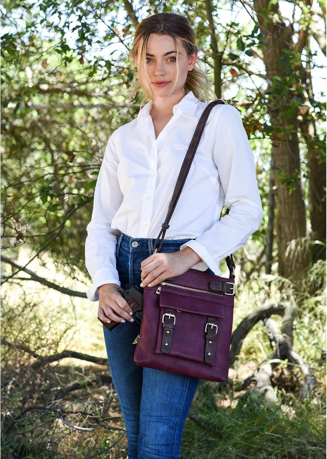 JESSIE & JAMES 2 Toned Belt Concealed Carry Crossbody Bag with Lock and Key