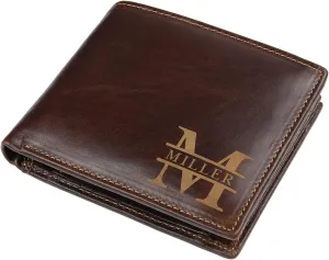 JewelOra Personalized Leather Wallet for Men, Custom Engraved Text Wallet Personalized Men's Bifold Wallet Birthday Christmas Gift for Husband, Dad, Son, Boyfriend(Style 1)