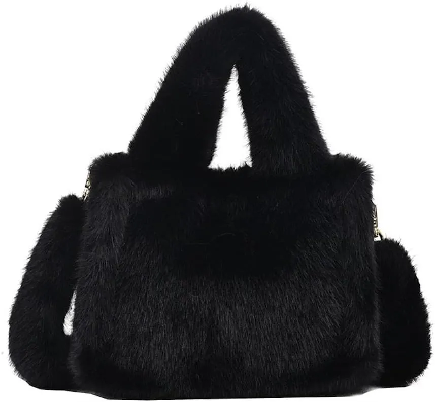 JHTPSLR Furry Tote Bag for Women - Soft Plush Crossbody Shoulder Bag - Winter Casual Fuzzy Tote