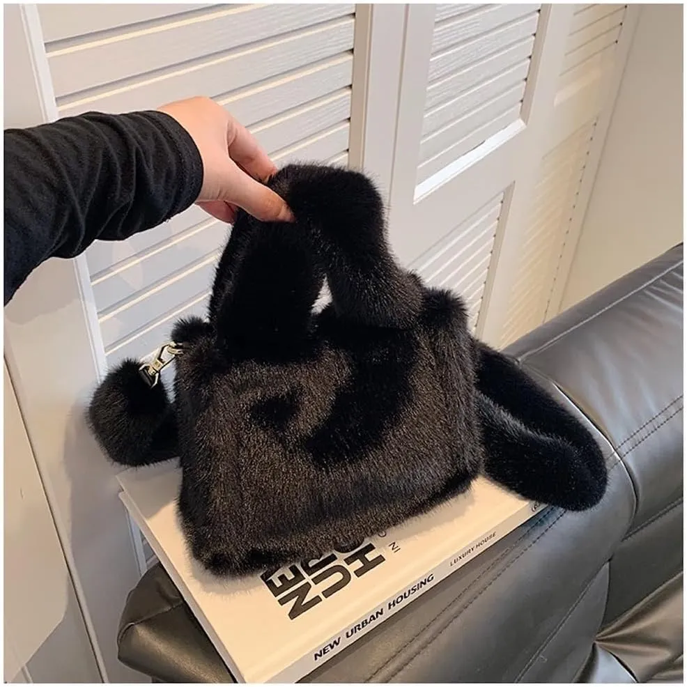 JHTPSLR Furry Tote Bag for Women - Soft Plush Crossbody Shoulder Bag - Winter Casual Fuzzy Tote