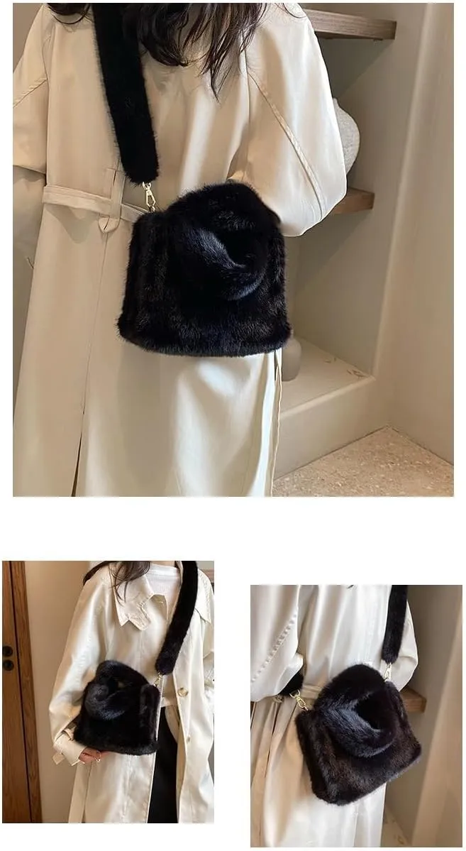 JHTPSLR Furry Tote Bag for Women - Soft Plush Crossbody Shoulder Bag - Winter Casual Fuzzy Tote