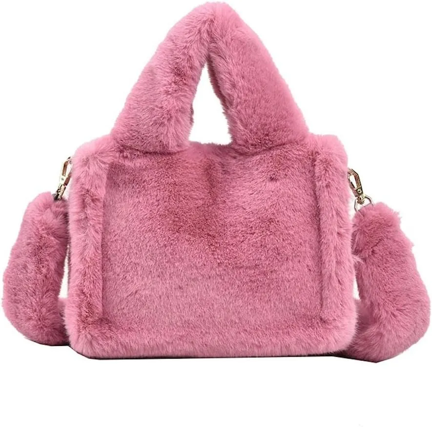 JHTPSLR Furry Tote Bag for Women - Soft Plush Crossbody Shoulder Bag - Winter Casual Fuzzy Tote