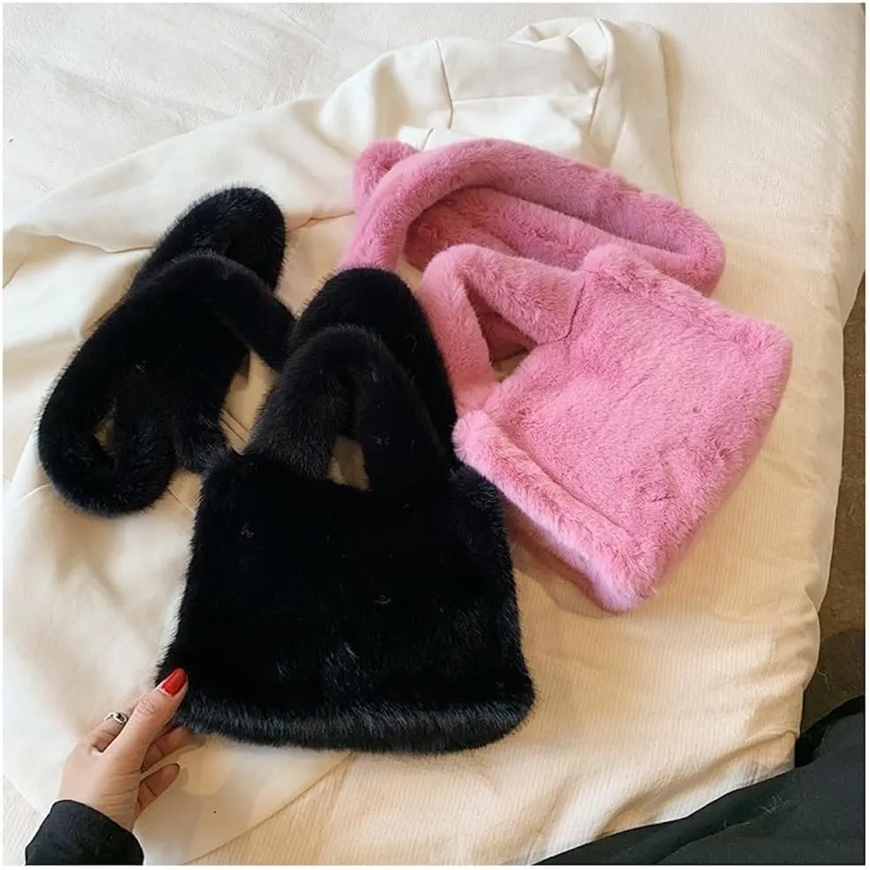 JHTPSLR Furry Tote Bag for Women - Soft Plush Crossbody Shoulder Bag - Winter Casual Fuzzy Tote