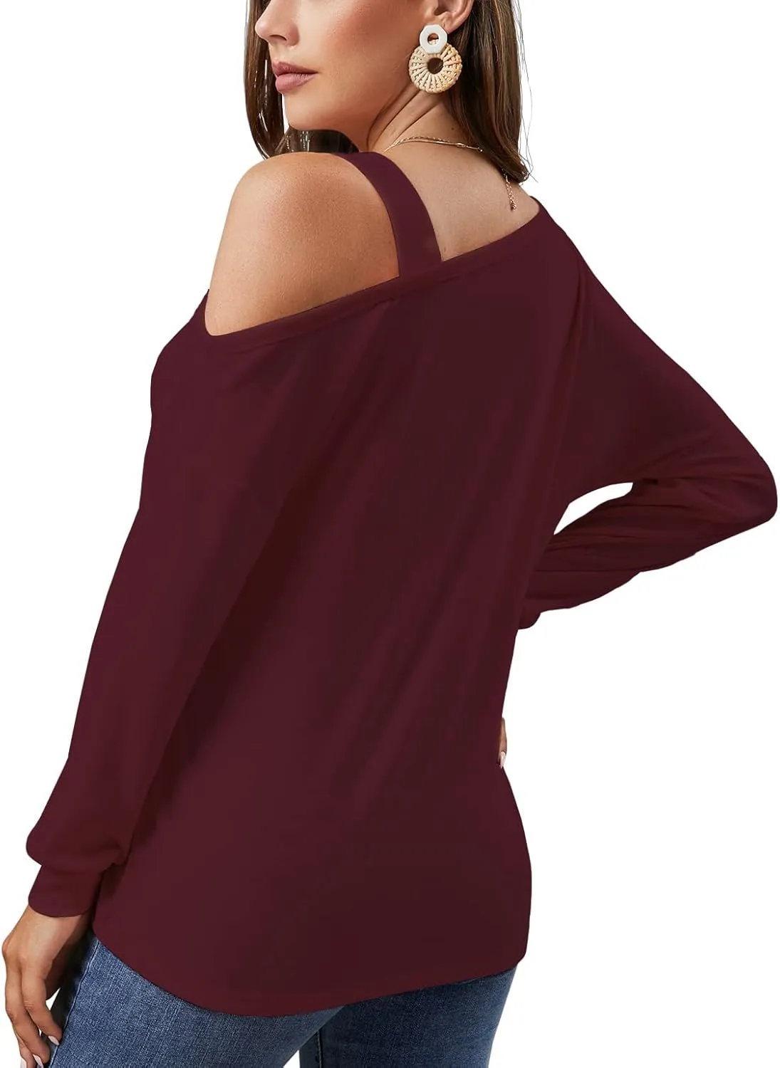 JINKESI Women's Long Sleeve Tunic Tops Casual Cold Shoulder Blouse Shirts