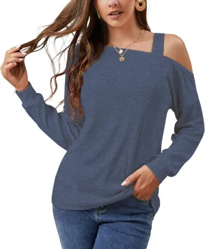 JINKESI Women's Long Sleeve Tunic Tops Casual Cold Shoulder Blouse Shirts