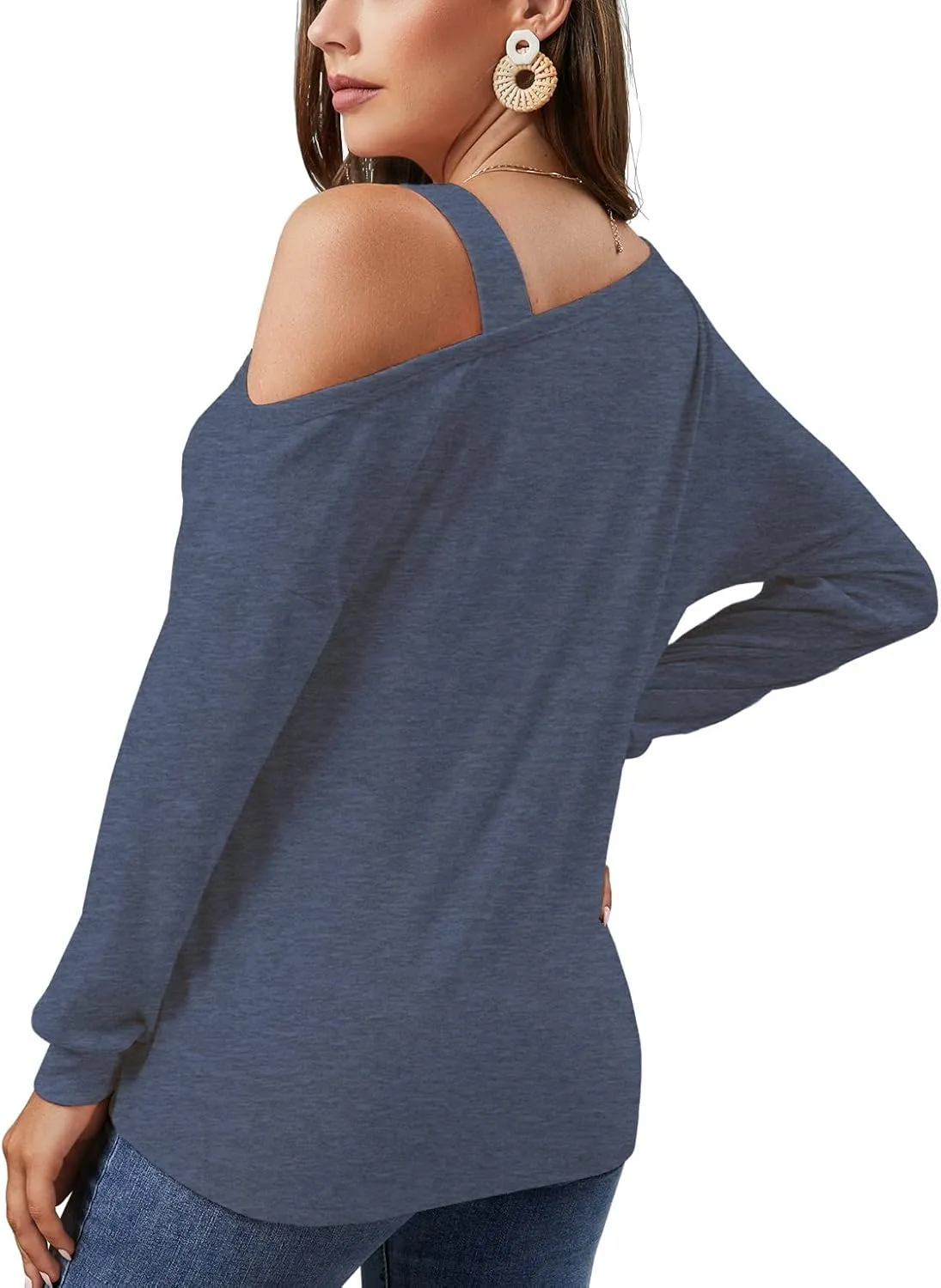 JINKESI Women's Long Sleeve Tunic Tops Casual Cold Shoulder Blouse Shirts