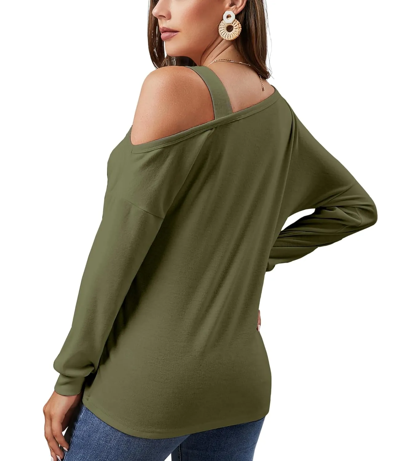 JINKESI Women's Long Sleeve Tunic Tops Casual Cold Shoulder Blouse Shirts