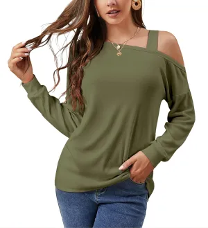 JINKESI Women's Long Sleeve Tunic Tops Casual Cold Shoulder Blouse Shirts