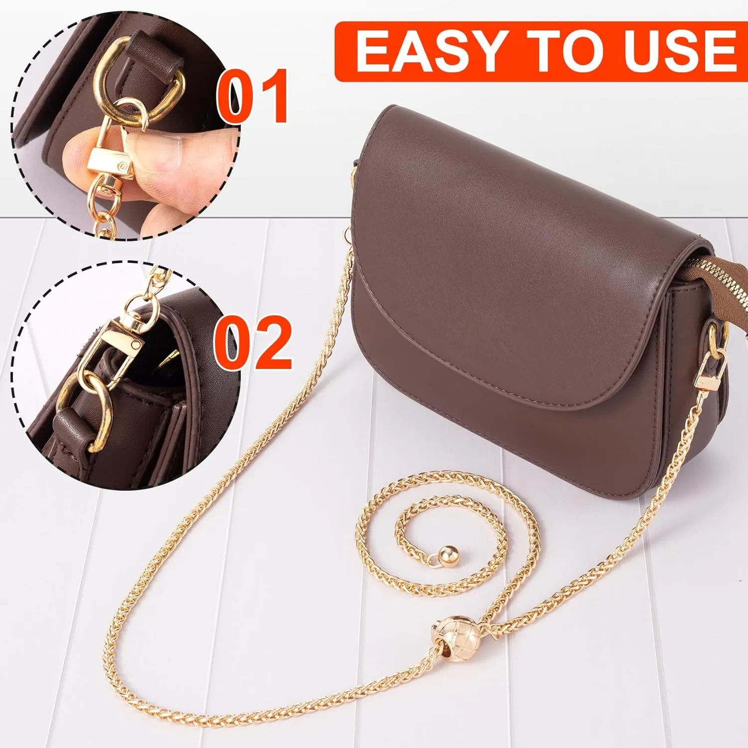 Joez Wonderful Gold Purse Chain Strap, Adjustable Bag Strap Crossbody, Replacement for Thin Shoulder Bag Chain, Extra Long Crossbody Chain Strap (48", 1 Pcs)