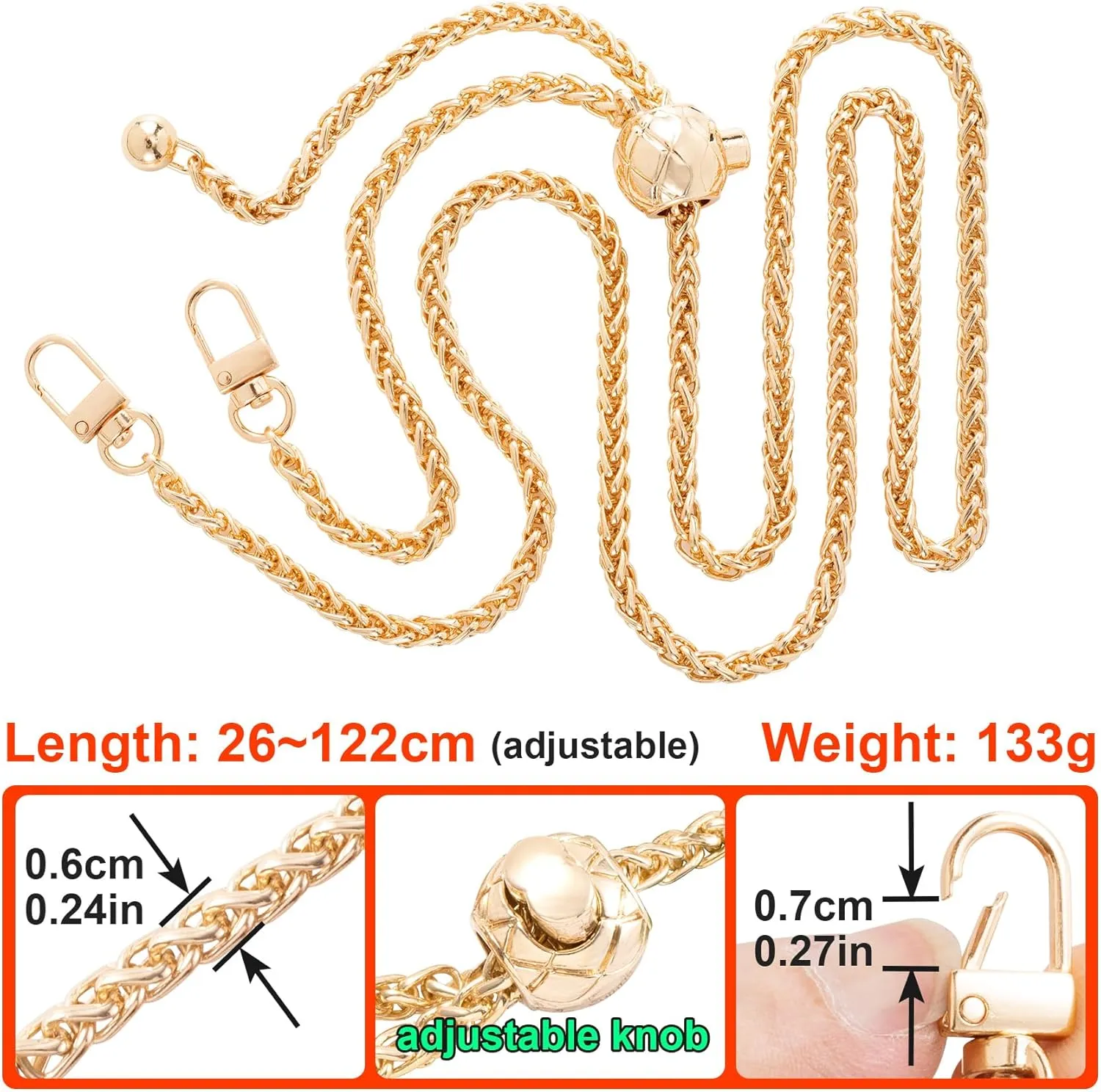 Joez Wonderful Gold Purse Chain Strap, Adjustable Bag Strap Crossbody, Replacement for Thin Shoulder Bag Chain, Extra Long Crossbody Chain Strap (48", 1 Pcs)
