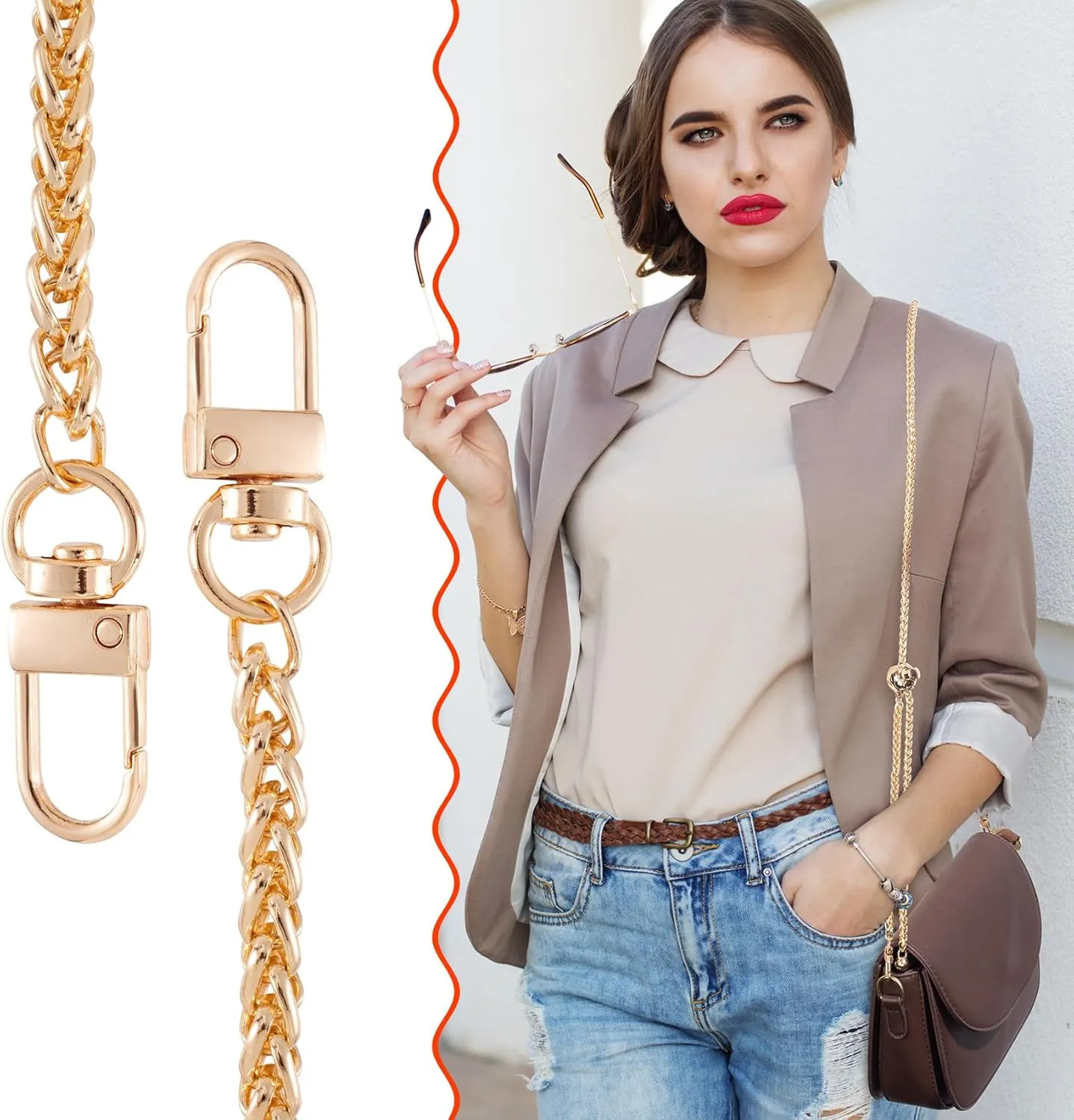 Joez Wonderful Gold Purse Chain Strap, Adjustable Bag Strap Crossbody, Replacement for Thin Shoulder Bag Chain, Extra Long Crossbody Chain Strap (48", 1 Pcs)