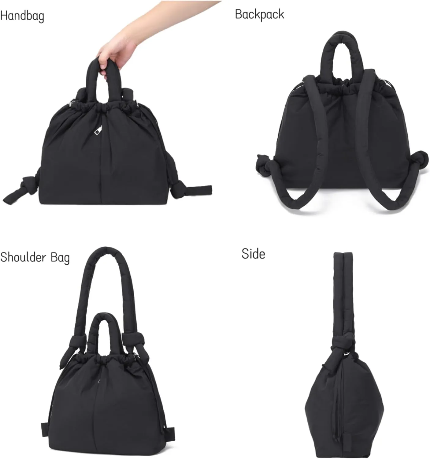 JOLLQUE Puffer Tote Bag for Women,Winter Backpack Handbag,Lightweight Autumn Puffy Carry On Work Bag,Padded Shoulder Bag