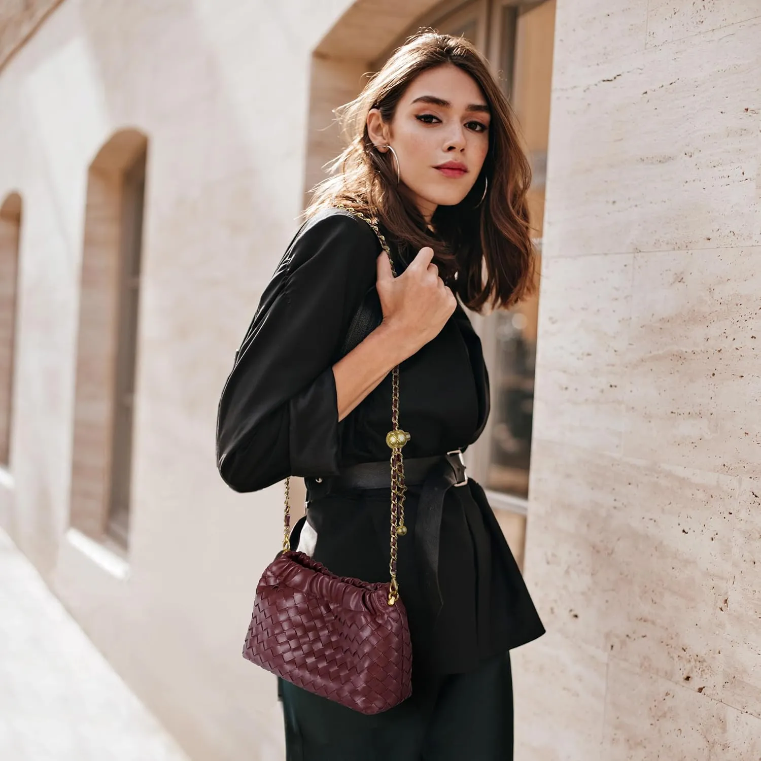 Joryin Woven Women's Crossbody Bag & Evening Purse, Trendy Dumpling Clutch & Hobo Cloud Shoulder Bag Trendy Dumpling Clutch