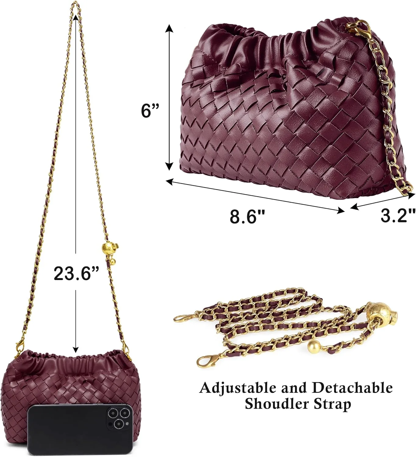 Joryin Woven Women's Crossbody Bag & Evening Purse, Trendy Dumpling Clutch & Hobo Cloud Shoulder Bag Trendy Dumpling Clutch