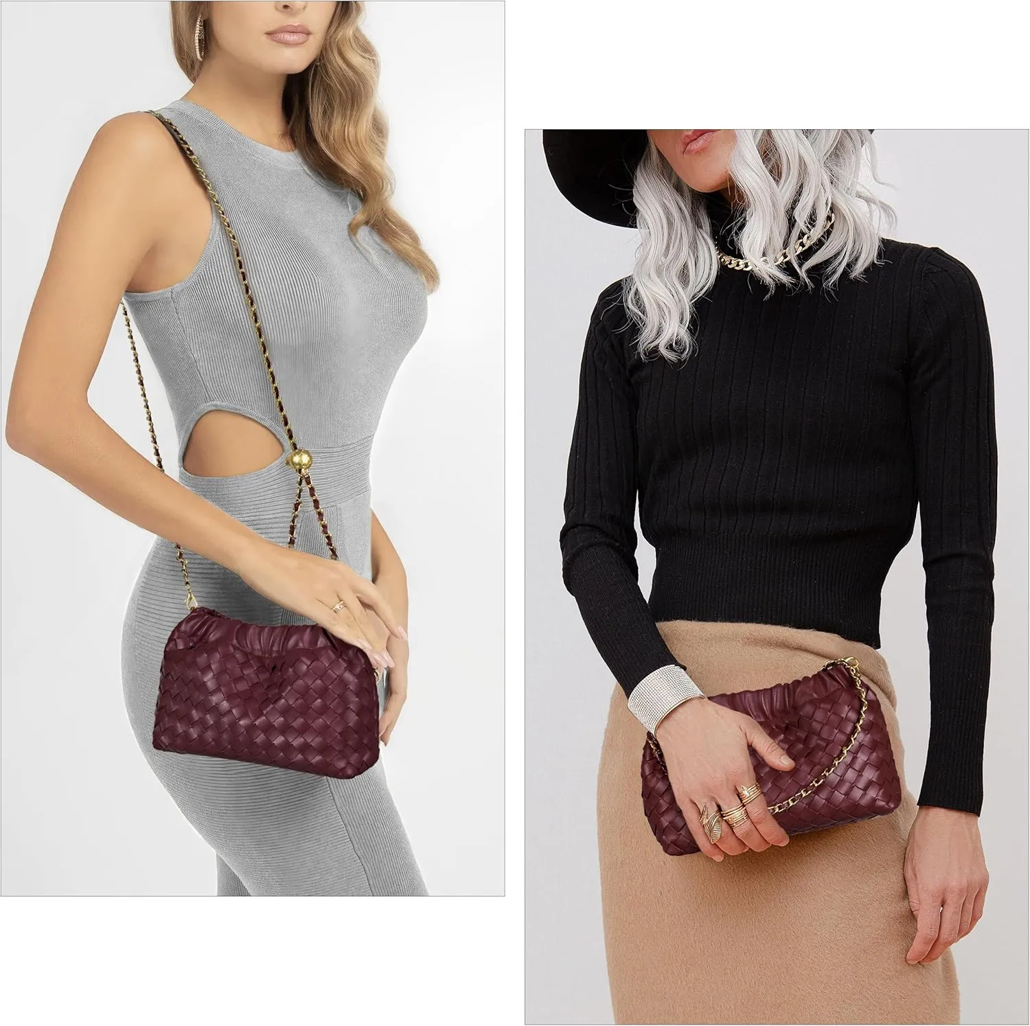 Joryin Woven Women's Crossbody Bag & Evening Purse, Trendy Dumpling Clutch & Hobo Cloud Shoulder Bag Trendy Dumpling Clutch